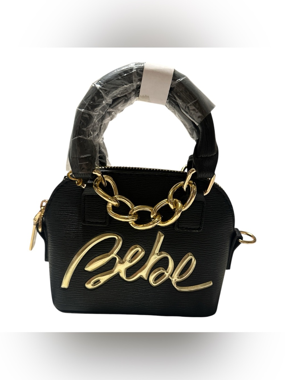 bebe Black Mini Satchel with Gold Script Logo MSRP$79